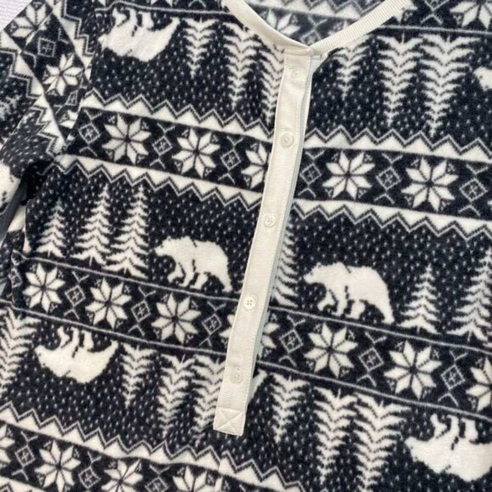 Old‎ Navy Womens Sz M Black Fleece Polar Bear Romper Sleepwear Cozy Comfort Pjs
